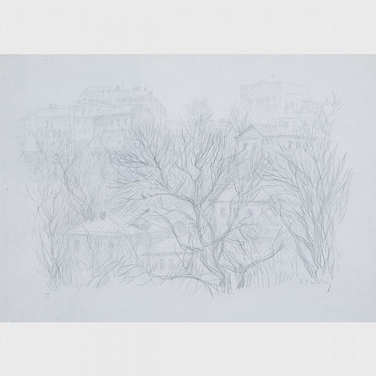 Artwork Title: Town Houses Through Trees