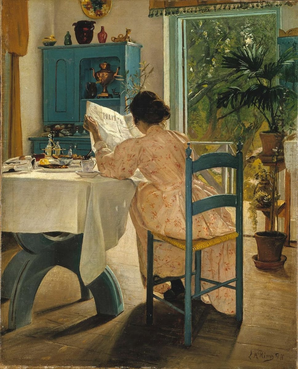 Artwork Title: Ved frokostbordet og morgenaviserne (At Breakfast)