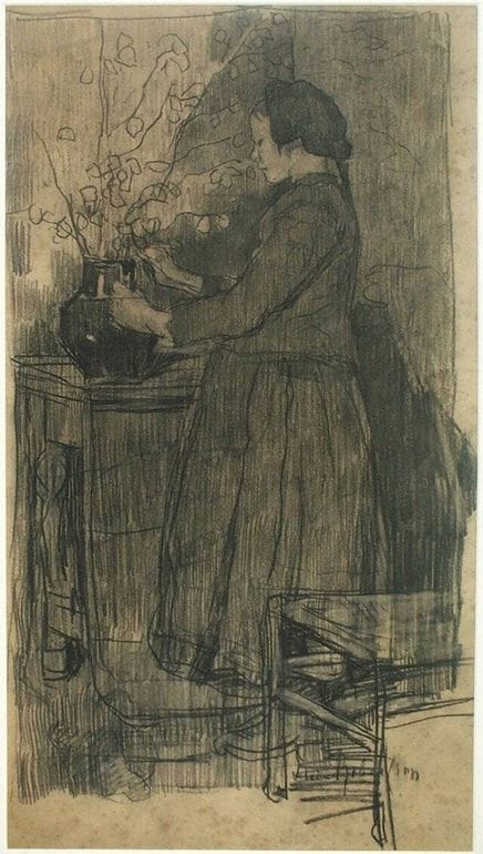 Artwork Title: Standing Woman, Arranging Flowers