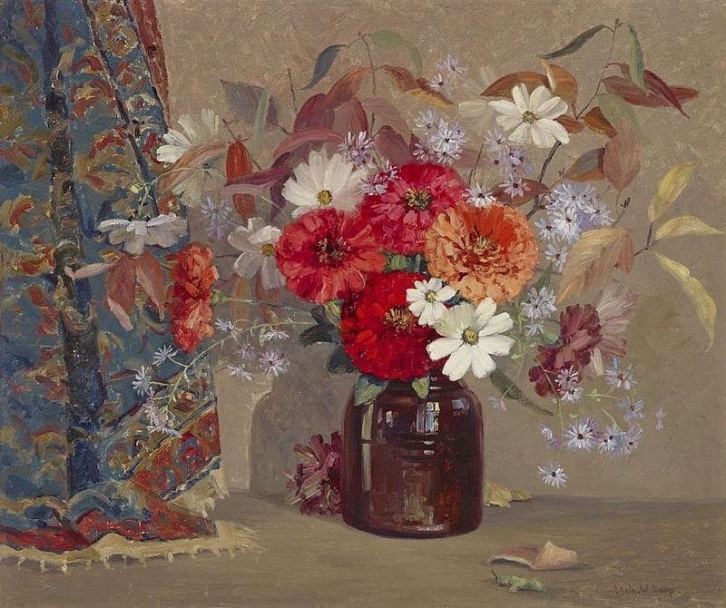 Artwork Title: Zinnias and Leaves