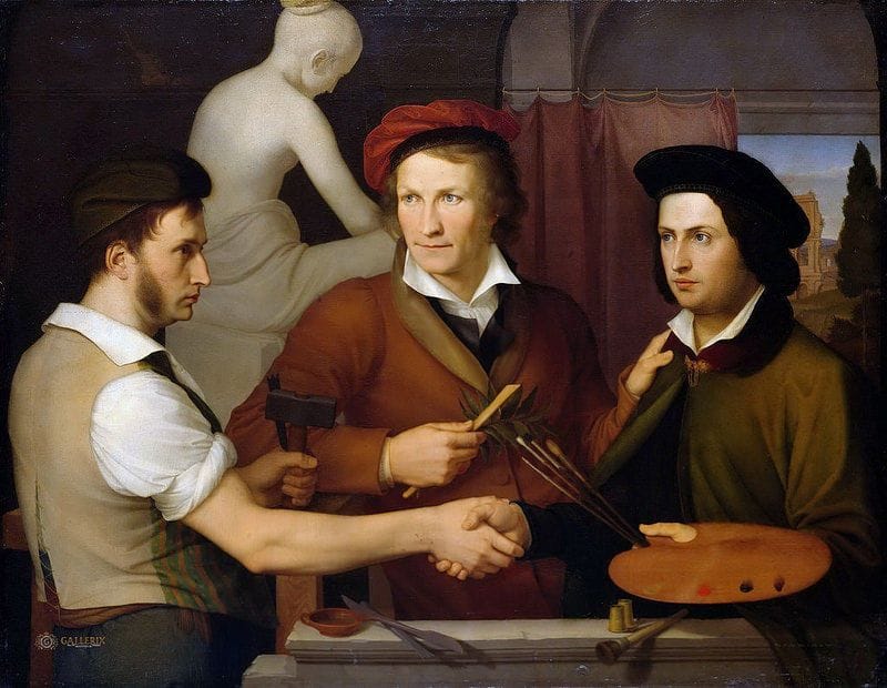 Artwork Title: Self-portrait with Bertel Thorvaldsen and Rudolph Schadow