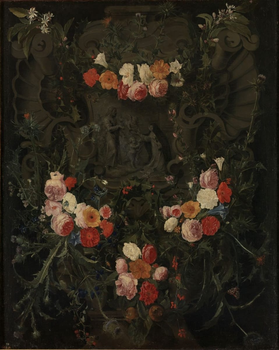 Artwork Title: Guirnalda Con Jesús Y Santa Teresa