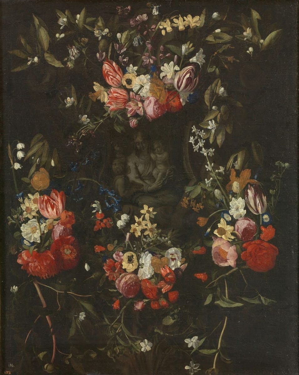Artwork Title: Guirnalda De Flores Con La Virgen, El Niño Y San Juan