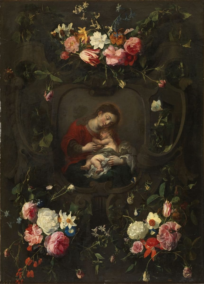 Artwork Title: Guirnalda Con La Virgen Y El Niño