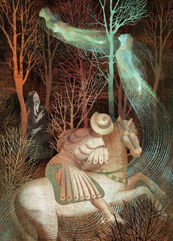 Artwork Title: In the woods, a Knight in King Arthur's time sees…