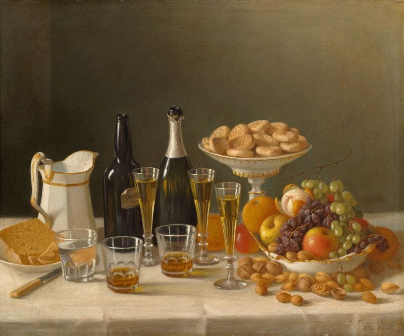Artwork Title: Wine, Cheese, and Fruit