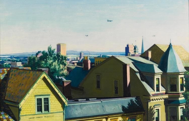 Artwork Title: Cityscape with Airplanes and Dirigibles