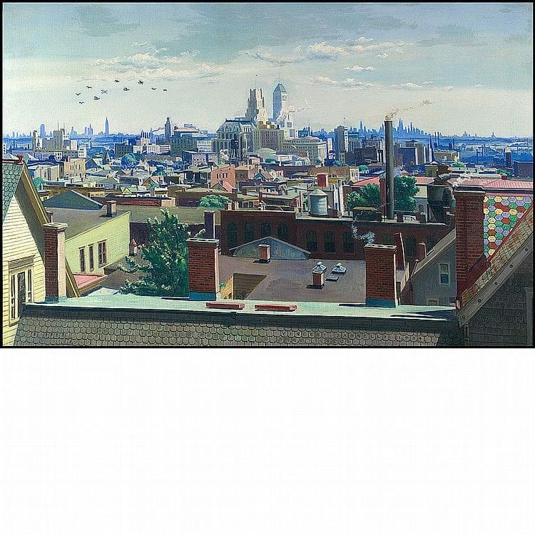 Artwork Title: View Across the Newark Rooftops to New York