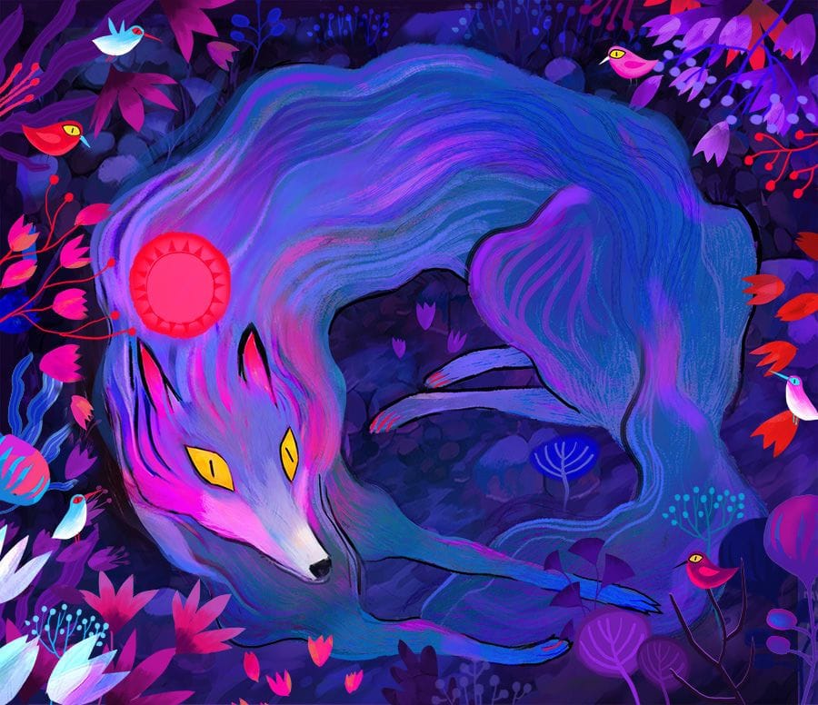 Artwork Title: Wolf and Birds