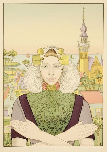 Artwork Title: Zeeuws meisje voor het stadhuis van Veere (Zeeland Girl in front of Veere City Hall)
