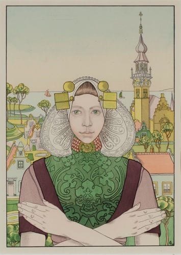 Artwork Title: Zeeuws meisje voor het stadhuis van Veere (Zeeland Girl in front of Veere City Hall)