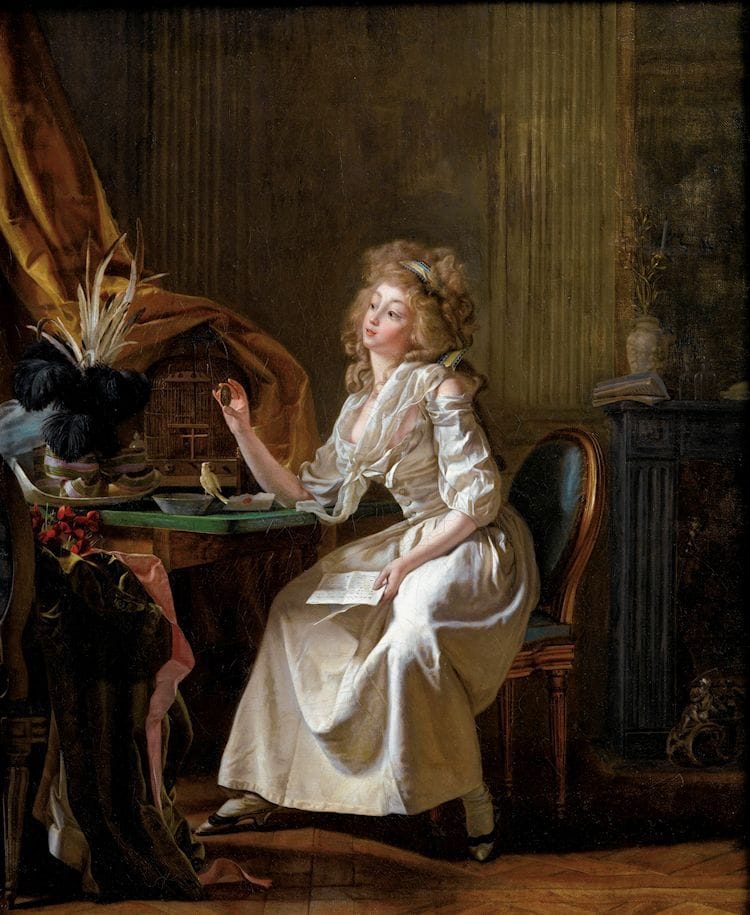 Artwork Title: Elégante regardant un portrait miniature