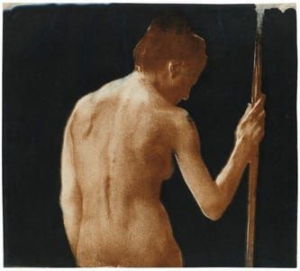 Artwork Title: Weiblicher Rücken-Halbakt mit Stab