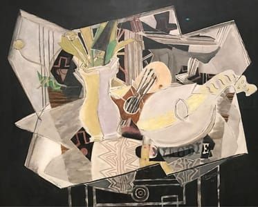 Artwork Title: Vase, Palette and Mandolin