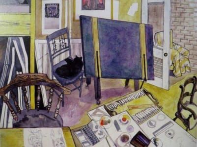 Artwork Title: Four Chairs and a Cat