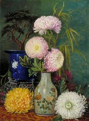 Artwork Title: Study of Japanese Chrysanthemums and Dwarfed Pine