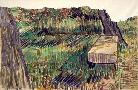 Artwork Title: Stenen bank in de tuin van de inrichting (Stone Bench in the Asylum Garden)