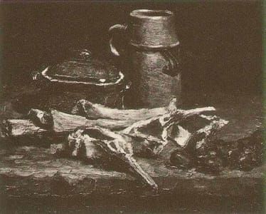 Artwork Title: Still Life With Meat, Vegetables And Pottery
