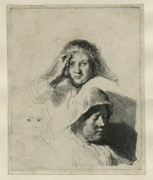 Artwork Title: Three Heads of Women, One Lightly Etched,