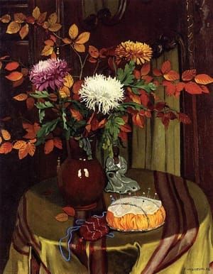 Artwork Title: Chrysanthemums and Autumn Foliage