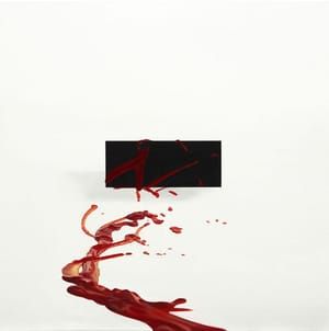 Artwork Title: Black Rectangle on White Background With Ketchup