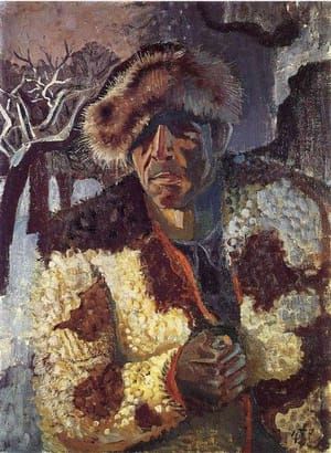 Artwork Title: Selbstbildnis mit Pelzkappe vor Winterlandschaft (Self-portrait in Fur Cap against Winter Landscape 