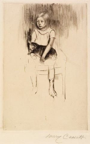 Artwork Title: Ellen Holding a Cat looking Left