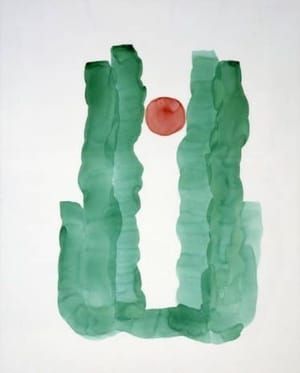 Artwork Title: Untitled (Abstraction Green Lines and Red Circle)′s