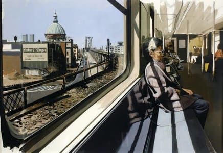Artwork Title: M Train on Route to Manhattan Approaches the Williamsburg Bridge