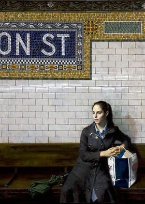Artwork Title: Waiting - Fulton St. (green umbrella)