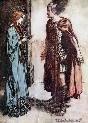 Artwork Title: Siegfried hands the drinking-horn back to Gutrune, and gazes at her with sudden passion