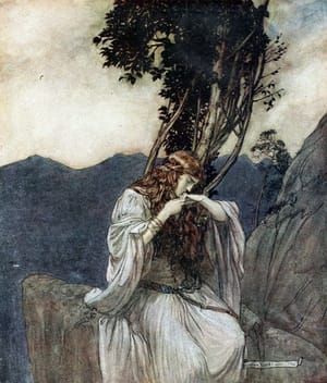 Artwork Title: Brünnhilde kisses the ring that Siegfried has left with her