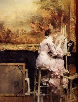 Artwork Title: Young Watercolourist In The Louvre