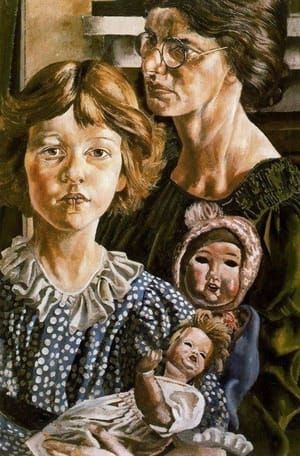 Artwork Title: Hilda, Unity, and Dolls  The artist's wife