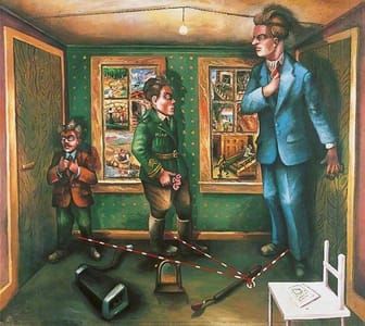 Artwork Title: Three Men of Exactly the Same Size in an Unequal Room