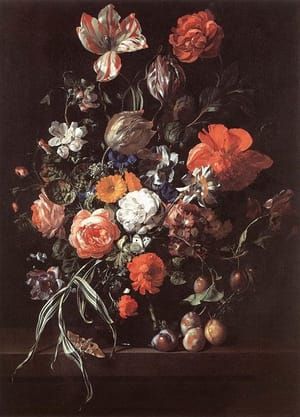 Artwork Title: Still-Life with Bouquet of Flowers and Plums