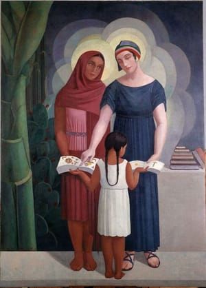 Artwork Title: Una niña aprendiendo de la historia