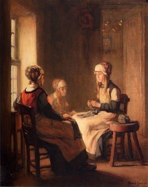Artwork Title: An Interior With Marken Girls Knitting