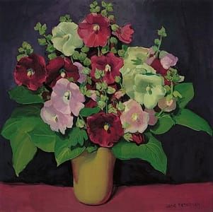 Artwork Title: Hollyhocks