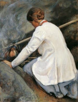 Artwork Title: Kahvinkeittäjä (Maija-Halonen) (Maija Halonen boiling coffee on the fire)