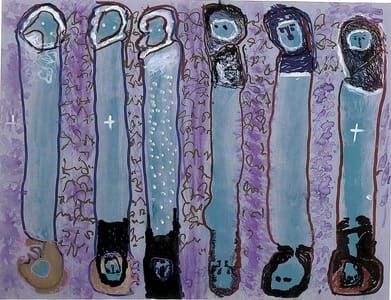 Artwork Title: Untitled (Six Blue Spirit Forms)s