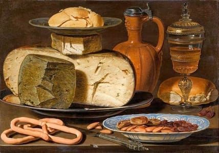 Artwork Title: Still Life with Cheeses, Almonds and Pretzels