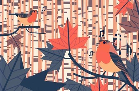 Artwork Title: Robin Hops Around and Sings