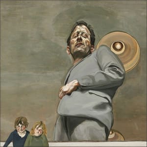 Artwork Title: Reflection with Two Children (Self-Portrait)