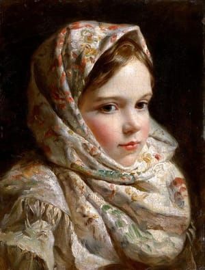 Artwork Title: Portrait of a girl in Pavlovo-Posad shawl