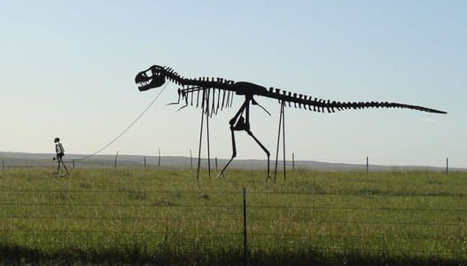 Artwork Title: Man Walking Dinosaur