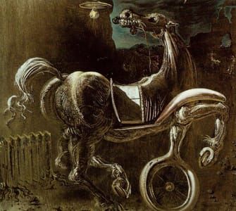 Artwork Title: Remains of an Automobile giving Birth to a Blind Horse Chewing a Telephone