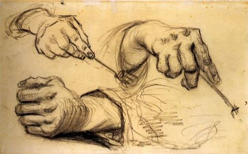 Artwork Title: Three Hands, Two Holding Forks