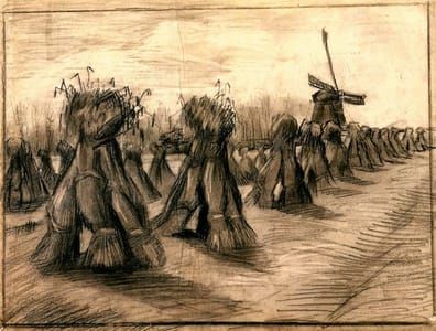 Artwork Title: Wheat Field with Sheaves and a Windmill