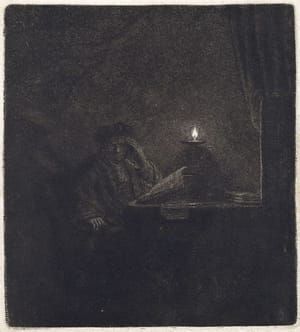 Artwork Title: Student at a Table by Candlelight